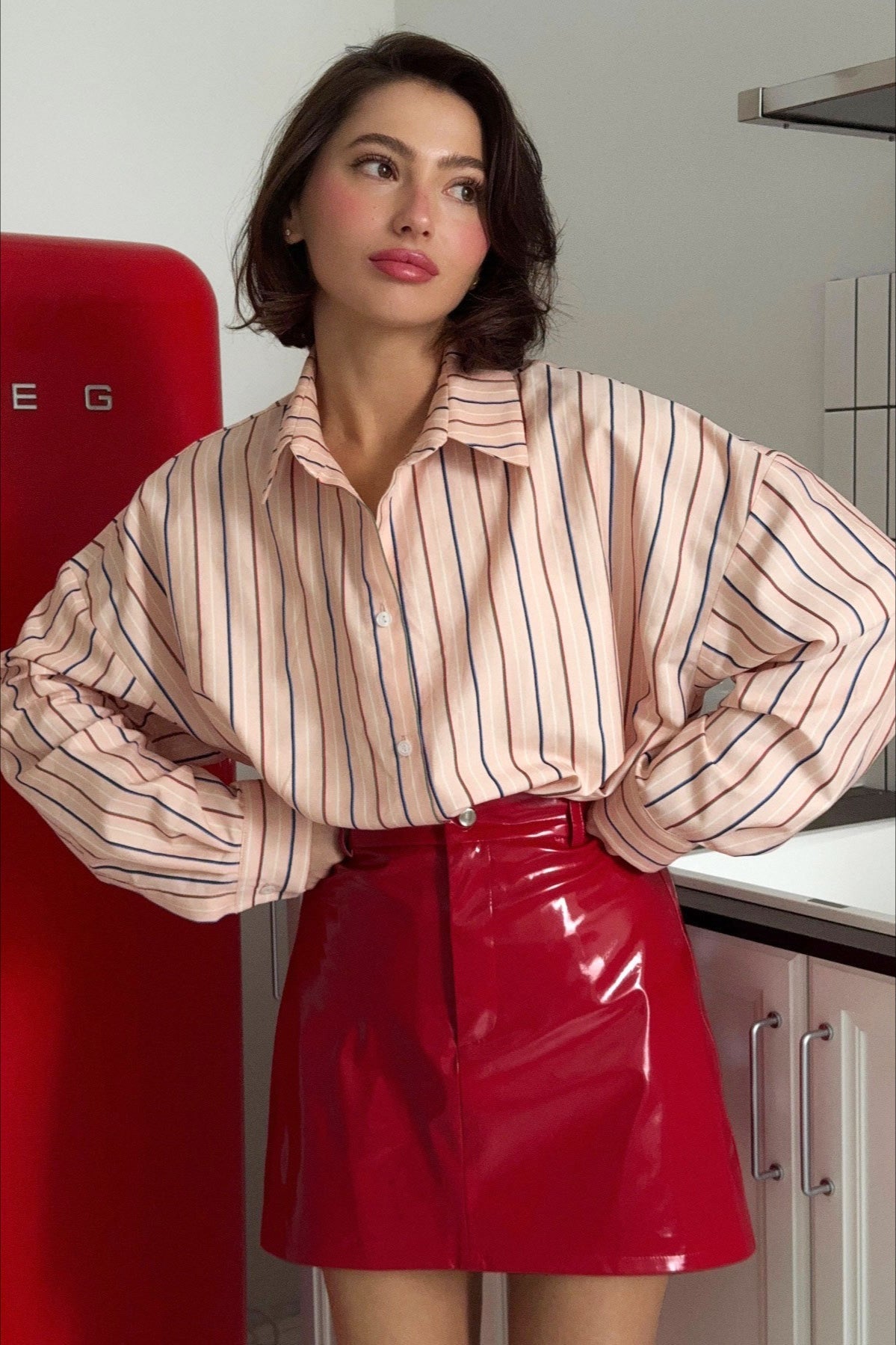 Red Pu Leather Bodycon Skirt