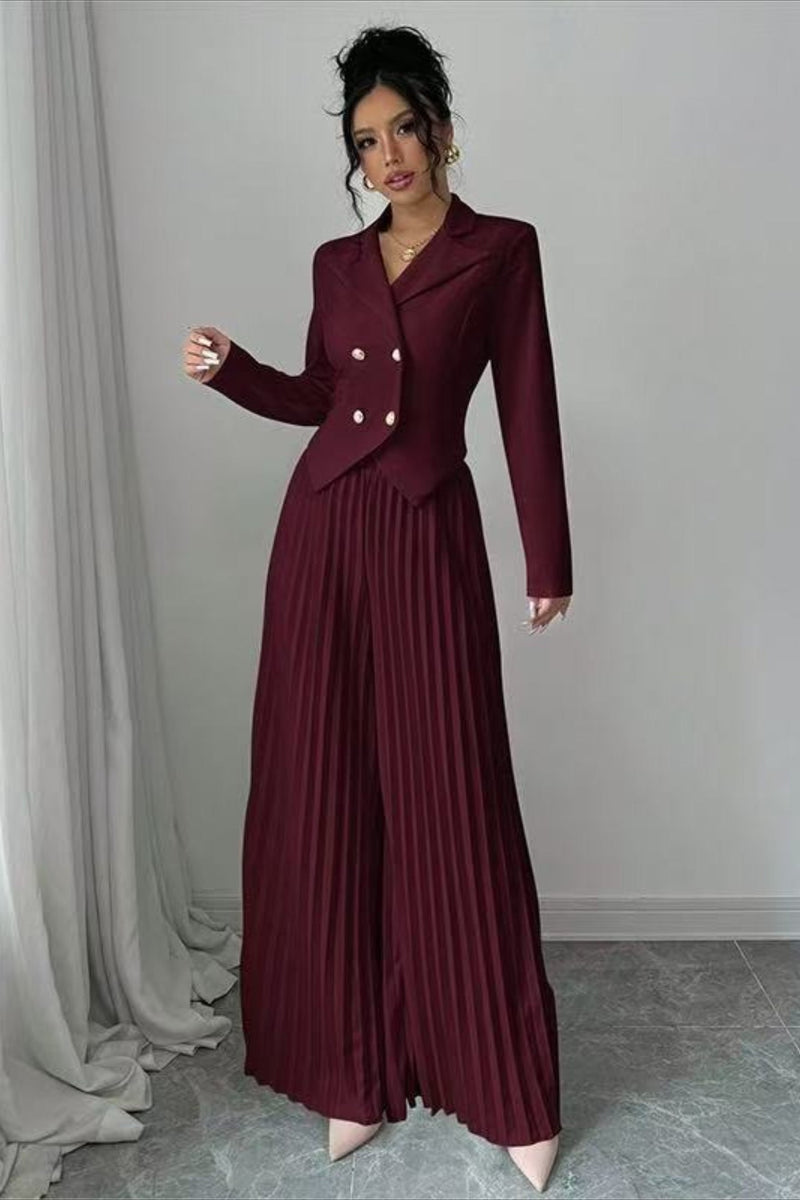 Tailored Pleated Two Piece Blazer Pants Set