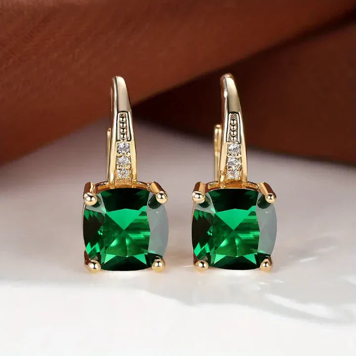 Mystic Gemstone Stone Hoop Gold Earrings