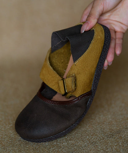 Comfy Splicing Flat Shoes Colorblock Cowhide Leather