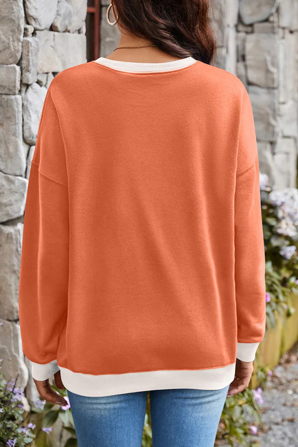 Fashionable Contrasting Color Loose Long-sleeved Sweatshirt