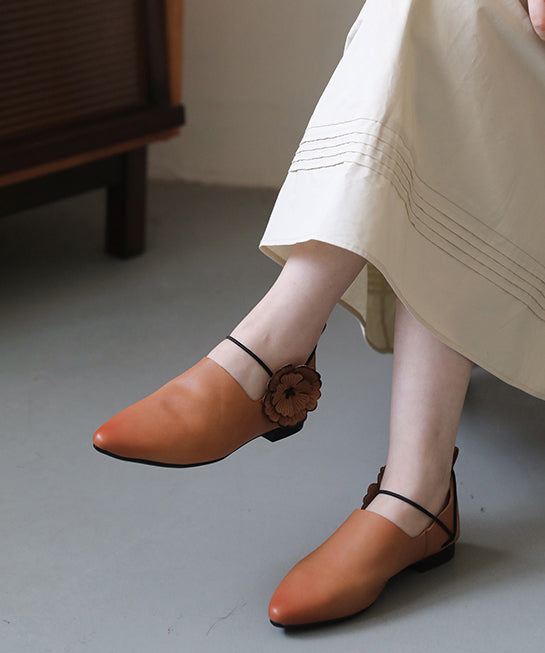 Pointed Toe Flat Shoes for Pink Brown Cowhide Leather