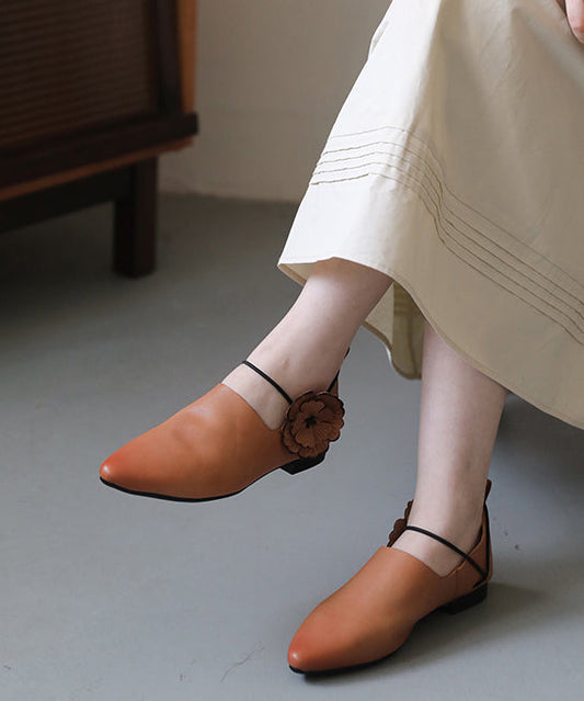 Pointed Toe Flat Shoes for Pink Brown Cowhide Leather