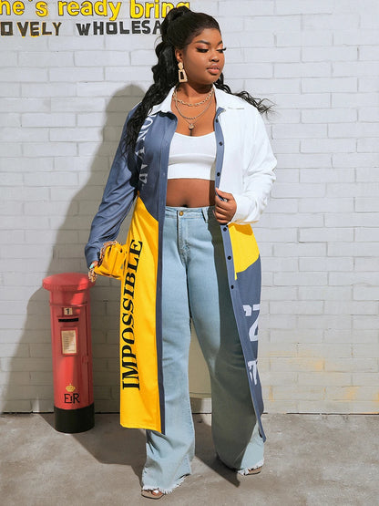 ’s Geometric Afro Print Loose Trench Coat With Conventional Collar