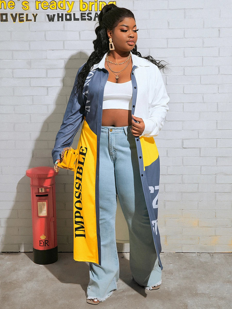 ’s Geometric Afro Print Loose Trench Coat With Conventional Collar