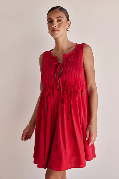 V-neck Tie-strap Sleeveless Mini Dress