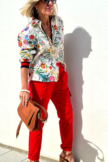 Fabulous Fiesta Satin Unique Print Button Down Oversized Blouse