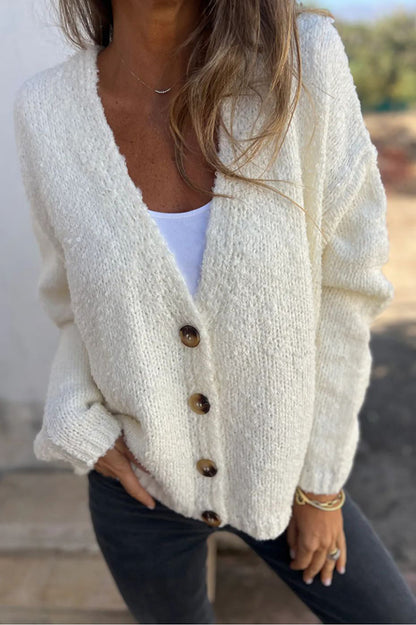 Color V-neck Long-sleeved Fashionable Knitted Cardigan