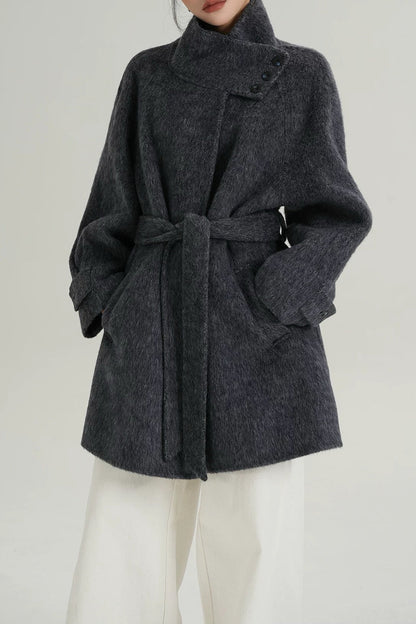 Wool Warm Loose Mock-neck Coat