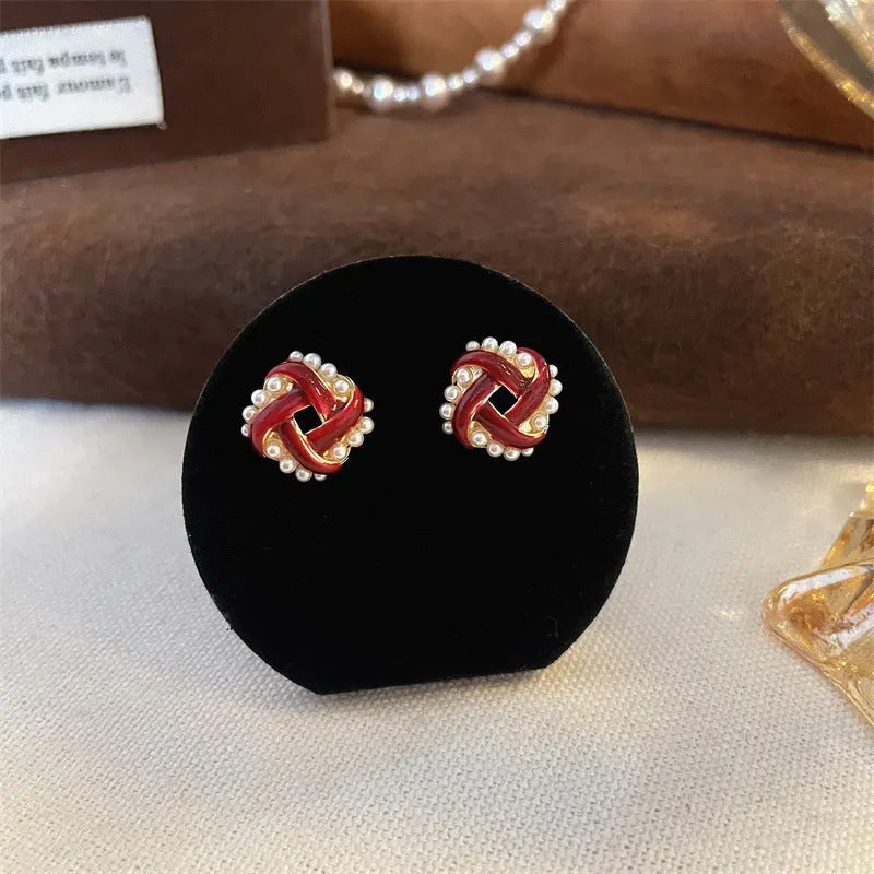 Vintage Red Pearl Earrings