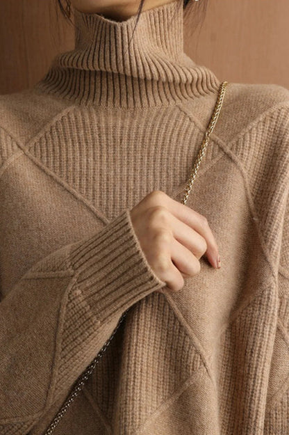 Diamond Pattern Turtleneck Loose Long-sleeve Sweater