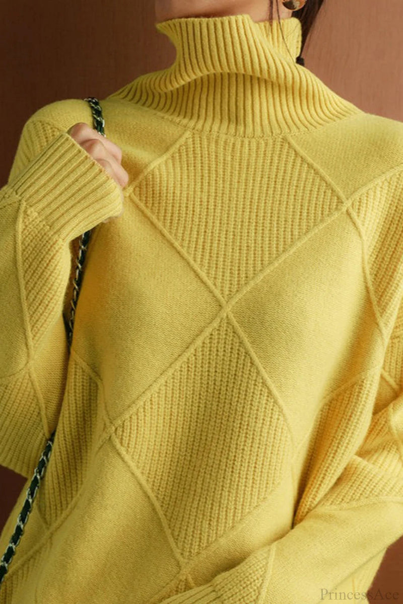 Diamond Pattern Turtleneck Loose Long-sleeve Sweater