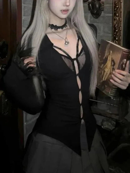 Dirty Gothic Black V-neck Lace Blouse