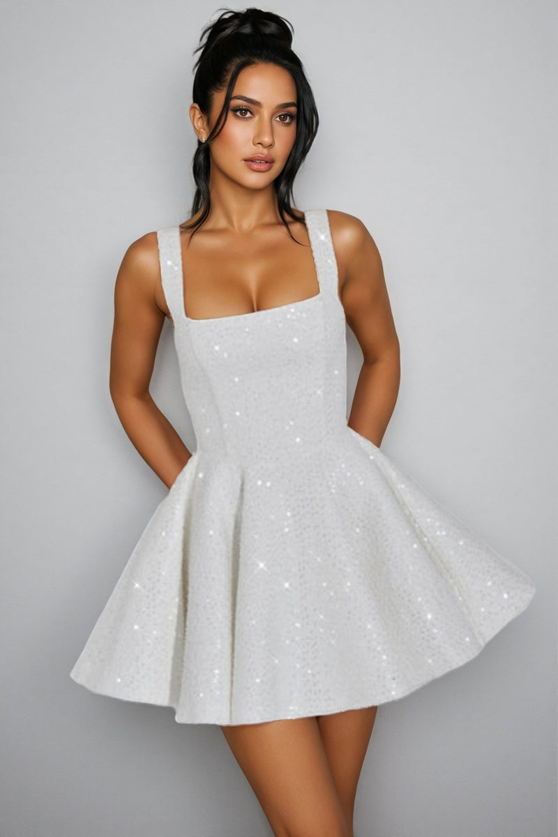 Luead White Sequin Bow Mini Dress