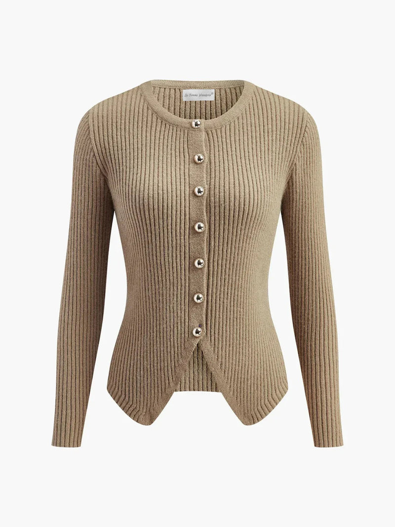 Slim Fit Irregular Crew Neck Knitted Cardigan
