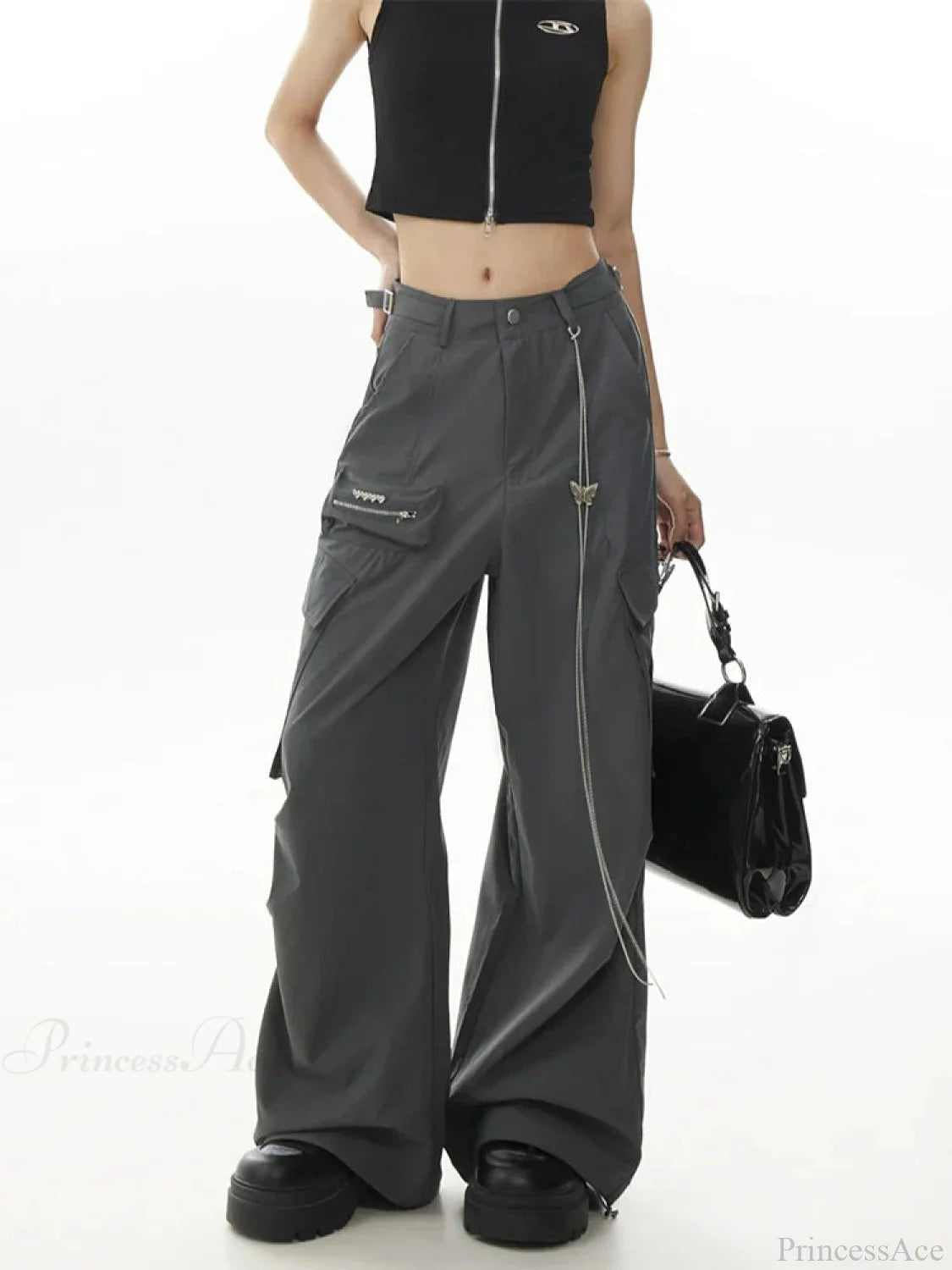 Dull Gothic Y2k Cargo Parachute Pant