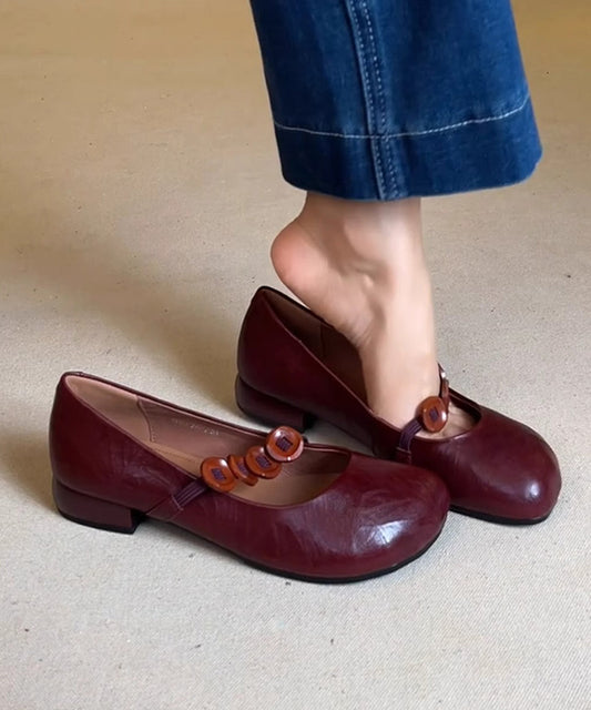 Red Faux Leather Splicing Flat Shoes for