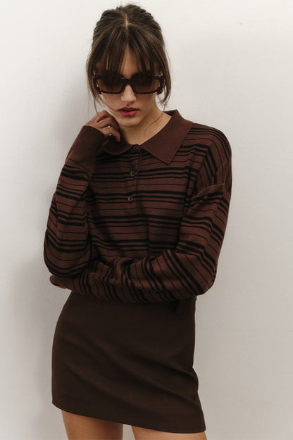 Striped Knit Polo Sweater