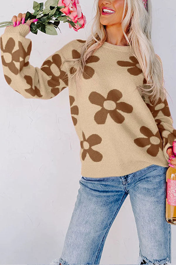 Print Knitted Long Sleeve Pullover Sweater