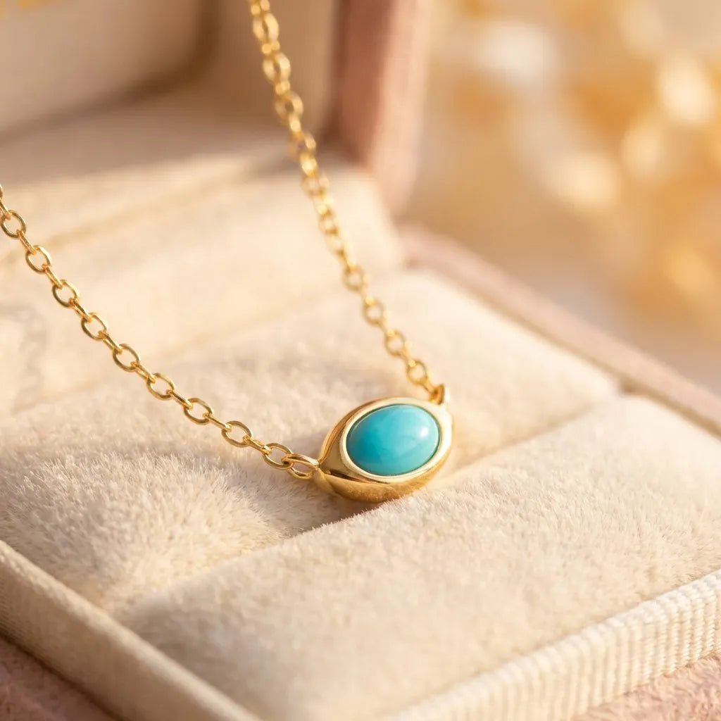 Ellipse Natural Turquoise Pendant Necklace