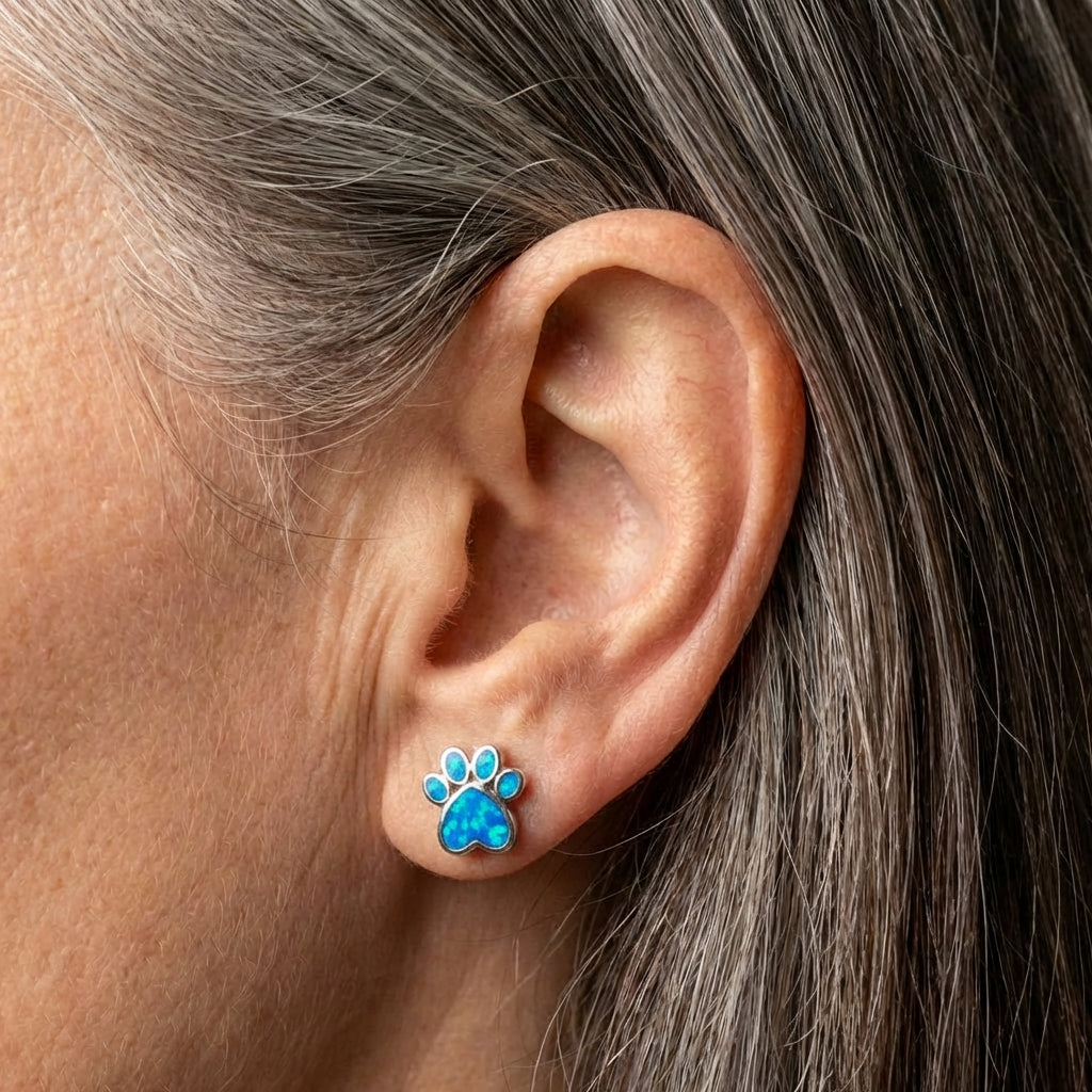 Oceanic Paw Necklace + Earrings Set In Blue Opal And Silver