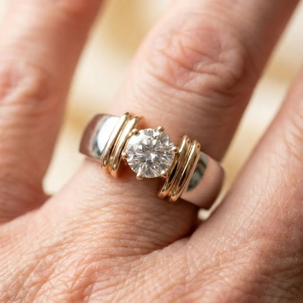 Vintage Open Gold Thread Silver Ring