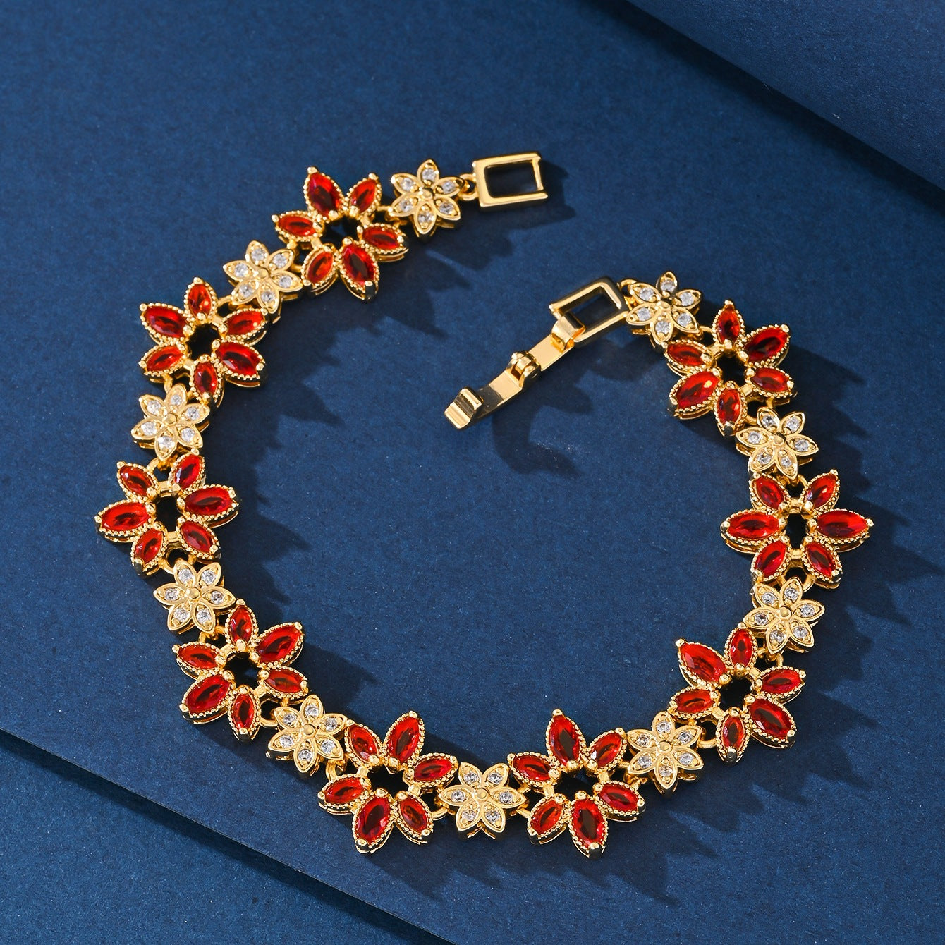 Elegant Ruby Flower Bracelet