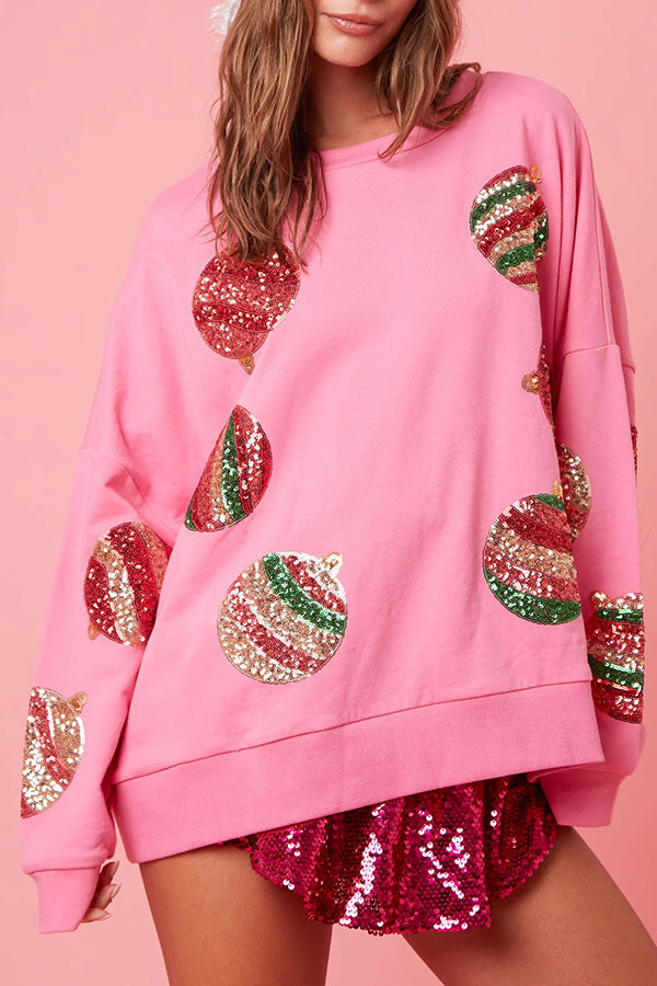 Christmas Egg Sequined Long Sleeve Sweatshirt