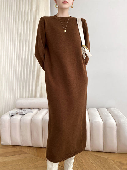 Urban Loose Long Sleeves Color Round-neck Sweater Dresses