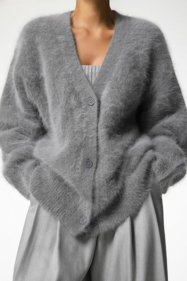 Color Loose V-neck Long-sleeved Lazy Knitted Cardigan