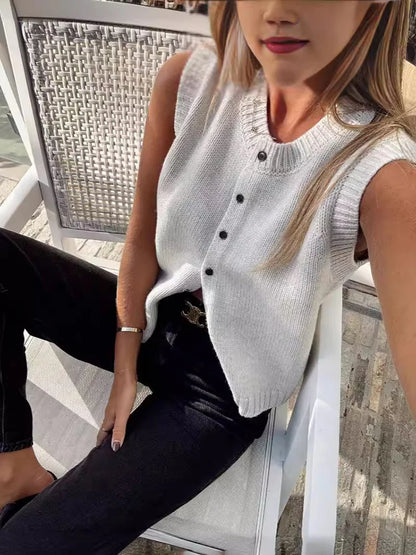 Knitted Vests Top for Single-breasted Knitwear Cardigan Tank Sweater Female Sleeveless