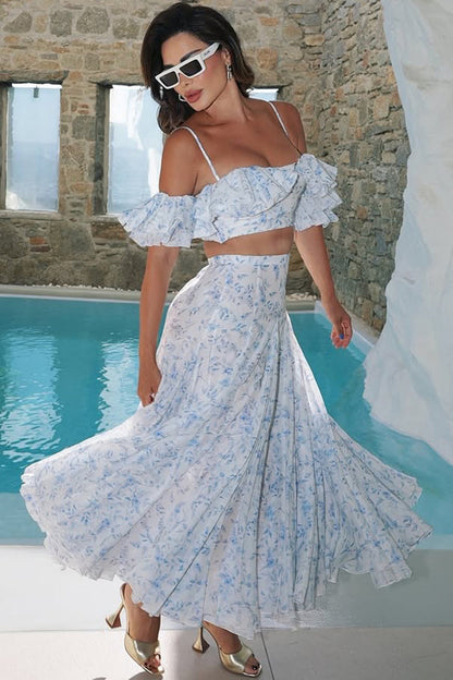Off Shoulder Ruffled Camisole Maxi Dress Two Piece Set