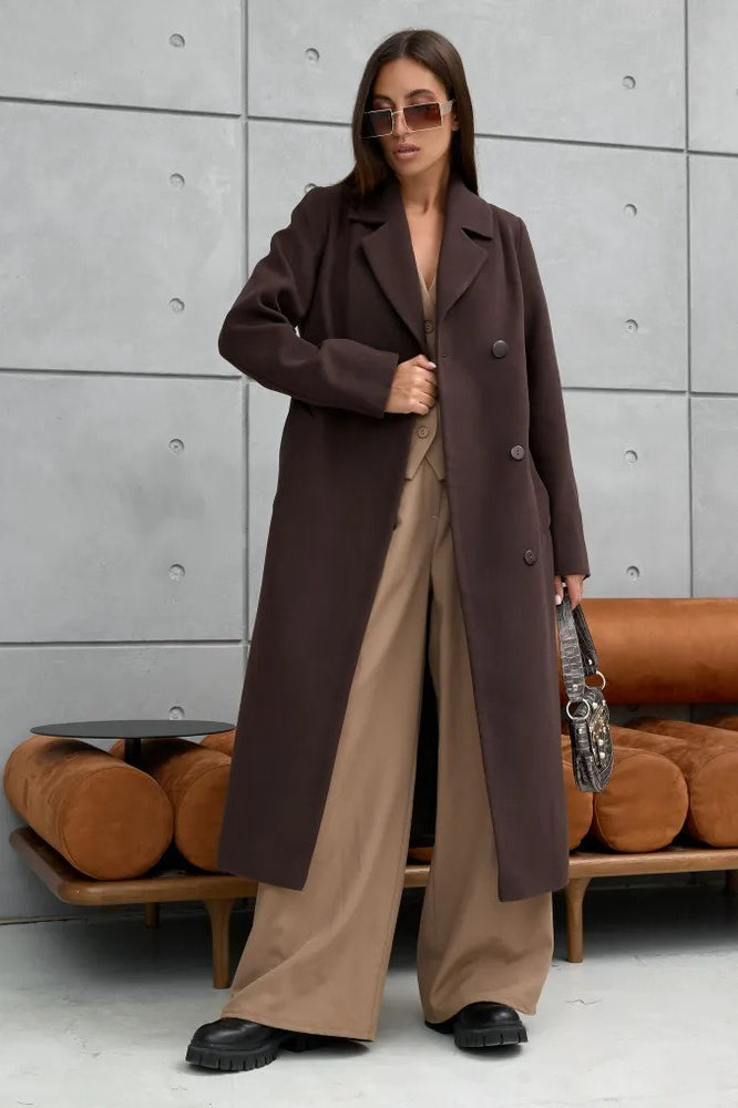Double Breasted V-neck Wool Overcoat
