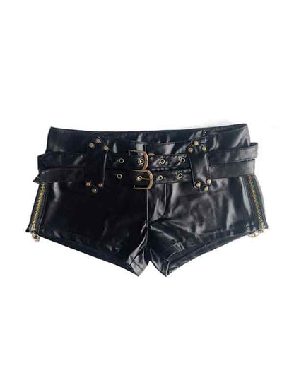 Dark Hip Hop Pu Leather Hollow Shorts