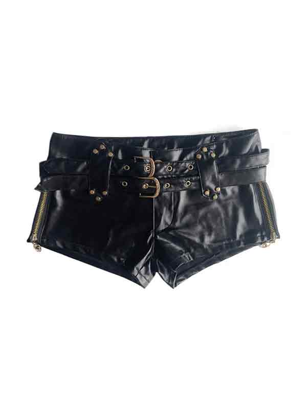 Dark Hip Hop Pu Leather Hollow Shorts