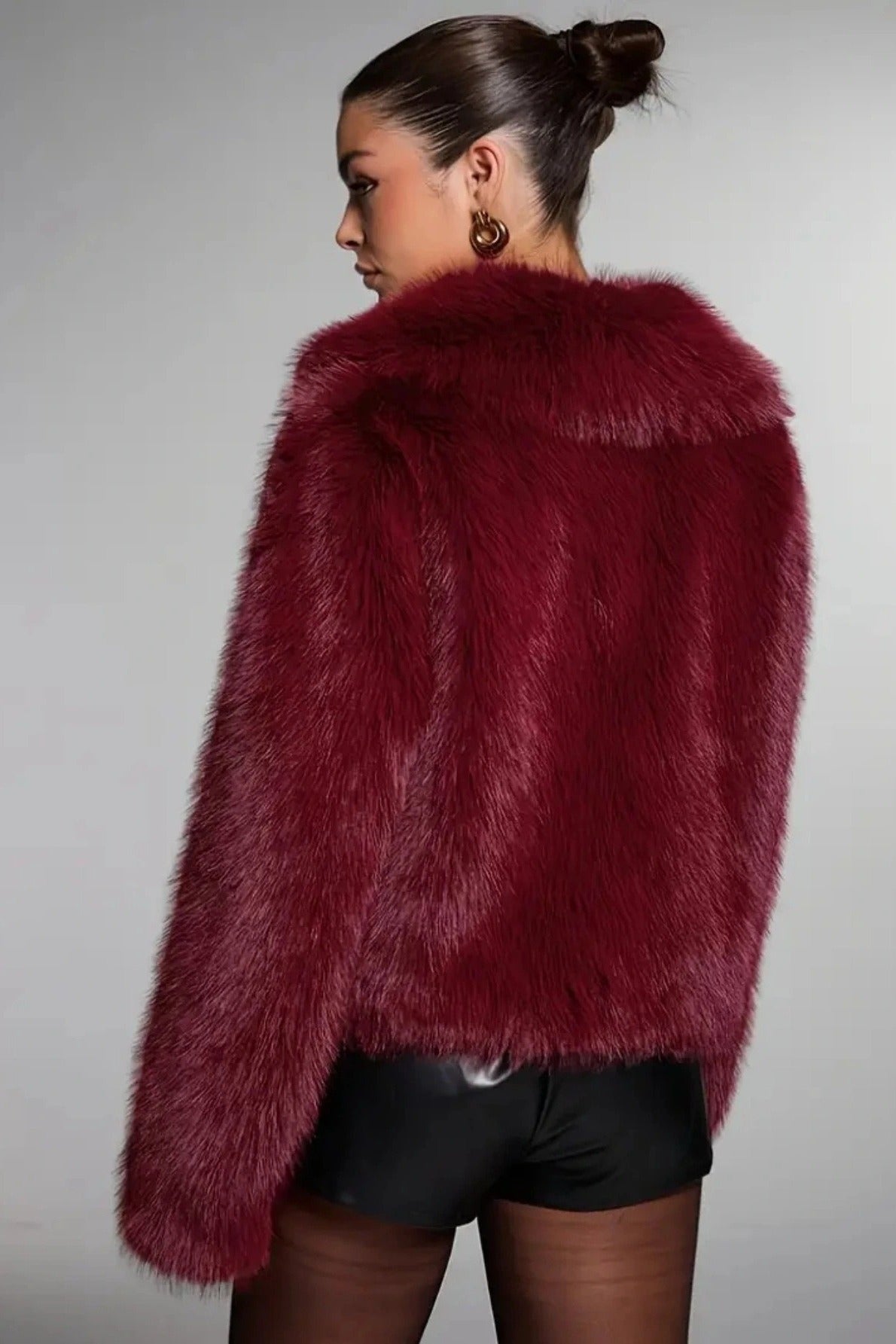 Faux Fur Buttoned Long-sleeve Coat