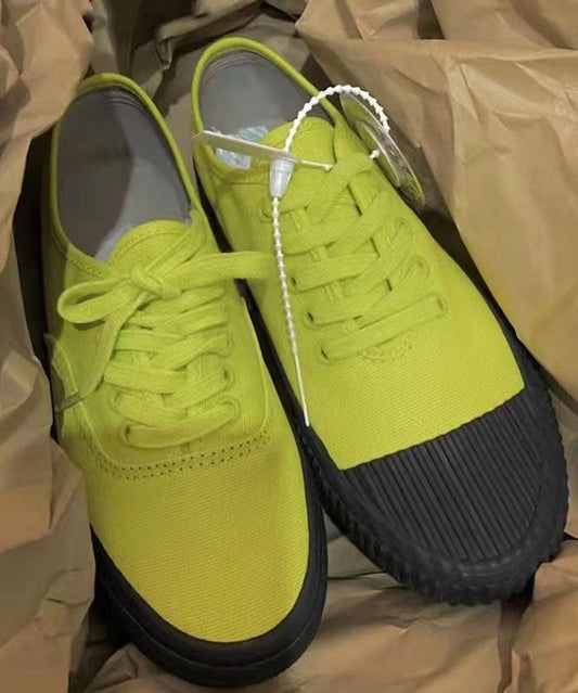 Green Canvas Asymmetrical Flat Shoes Cross Strap