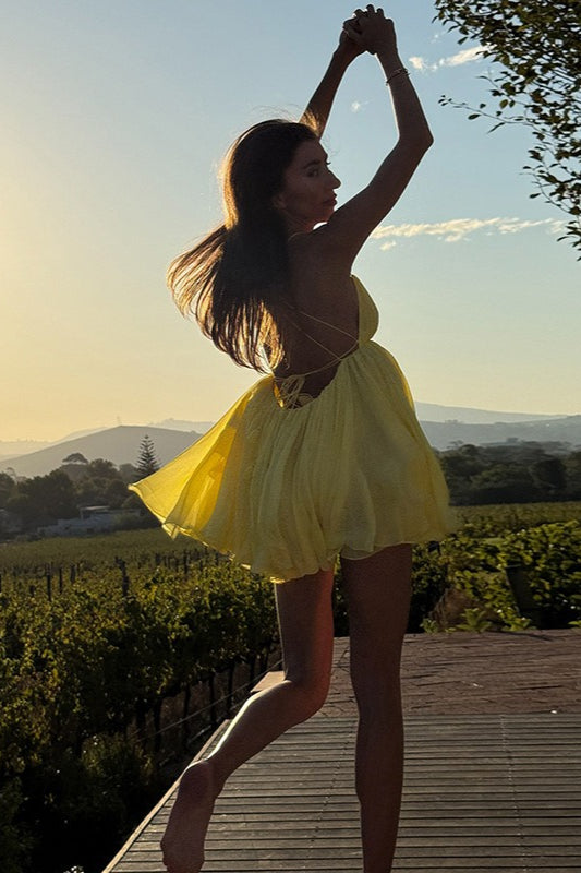 Loose Flowy High Waist V Neck Cami Mini Dress
