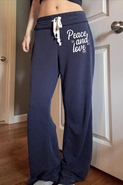 Contrast Letter Print Elastic Loose Straight Pants