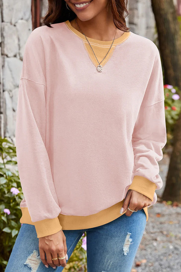 Fashionable Contrasting Color Loose Long-sleeved Sweatshirt