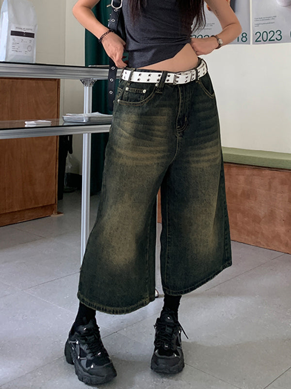 Distressed Denim Shorts With Wide Leg
