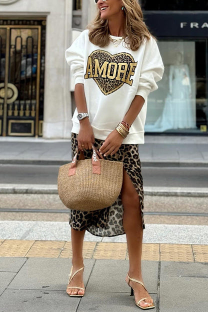 Leopard Print Love Pullover Sweatshirt