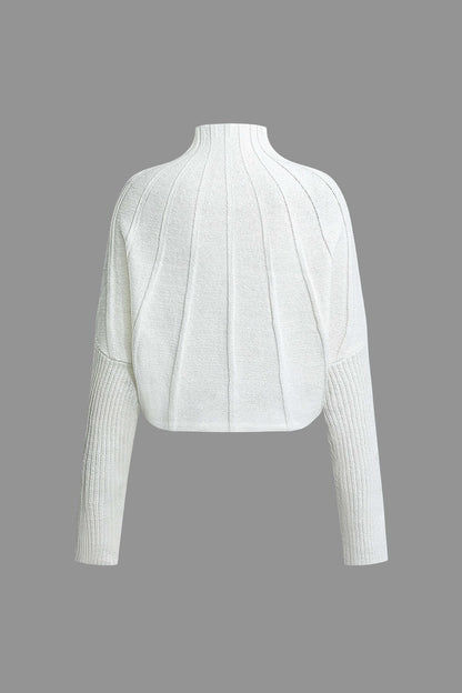 Color Mock Neck Textured Batwing Sleeve Sweater