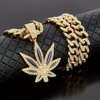 Green Leaf Retro Cuban Necklace – Hip-hop Style for
