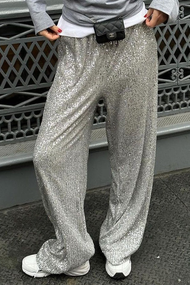Sequin Wide Leg Loose Pants
