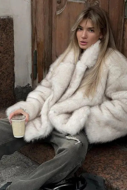 Fluffy Tip-dyed Faux Fox Fur Thick Loose Winter Coat