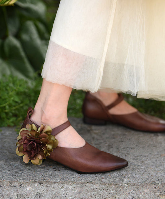 Coffee Flat Shoes for Buckle Strap Splicing