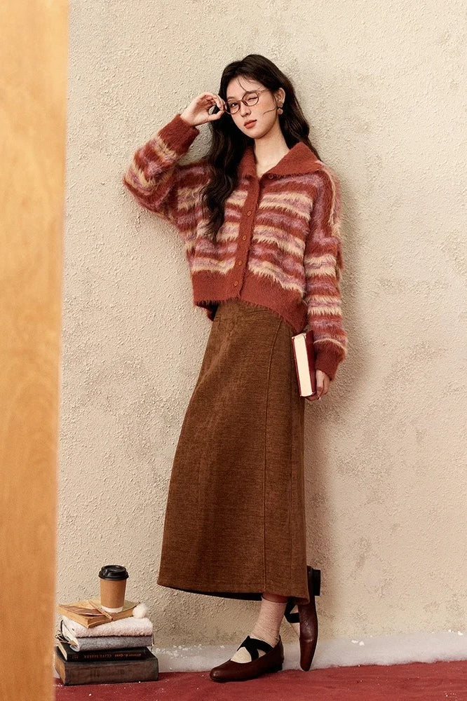 Contrast Color Striped Cardigan