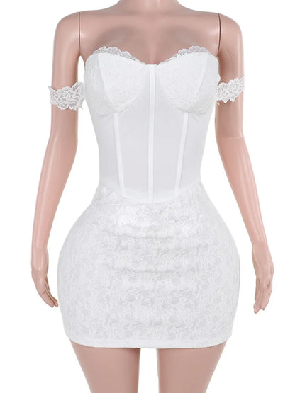 Strapless Backless Mini Dress for Lace Off-shoulder Sleeveless Bodycon Club Party Dress Clubwear