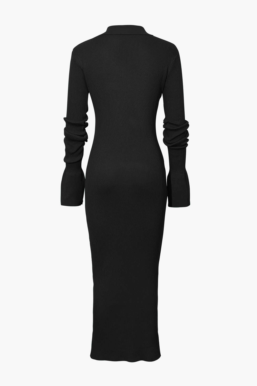 Color Shell Sleeve Ribbed Buttons Down Maxi Dress